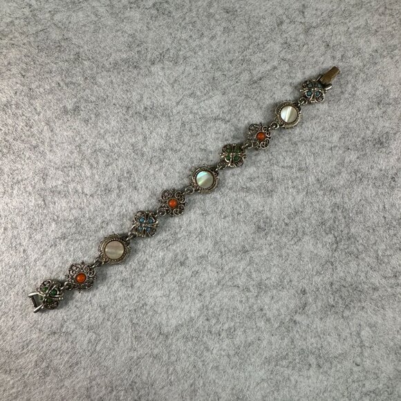 Vintage Mod- Art Multi-Stone Filigree Bracelet - Picture 5 of 5